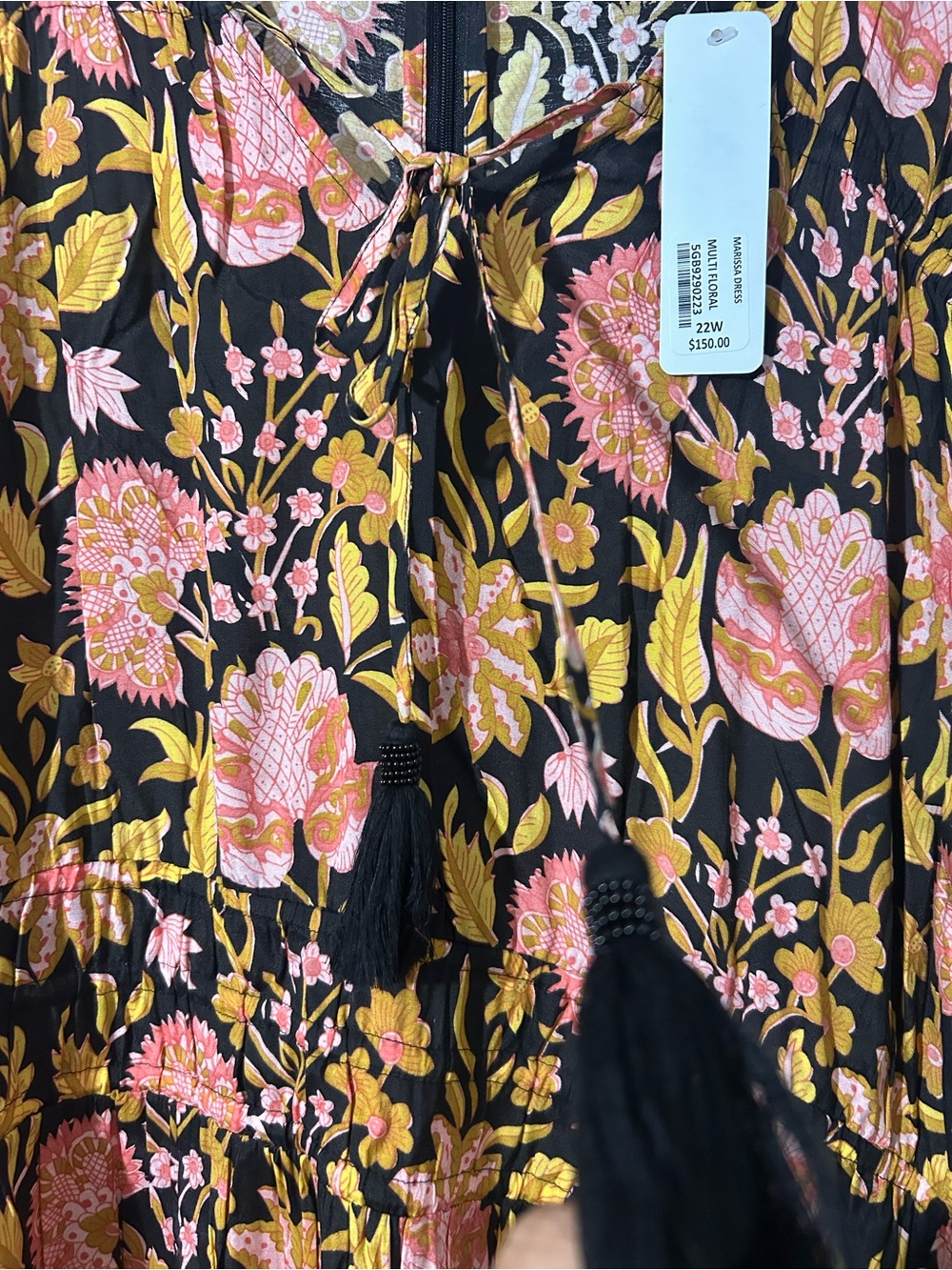 Soft Surroundings Black Maxi Dress with Pink & Yellow Floral Print - Picture 4 of 6